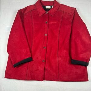 Alfred Dunner Women's Faux Suede Button-Up Blazer Red with Black Accents Sz 22W